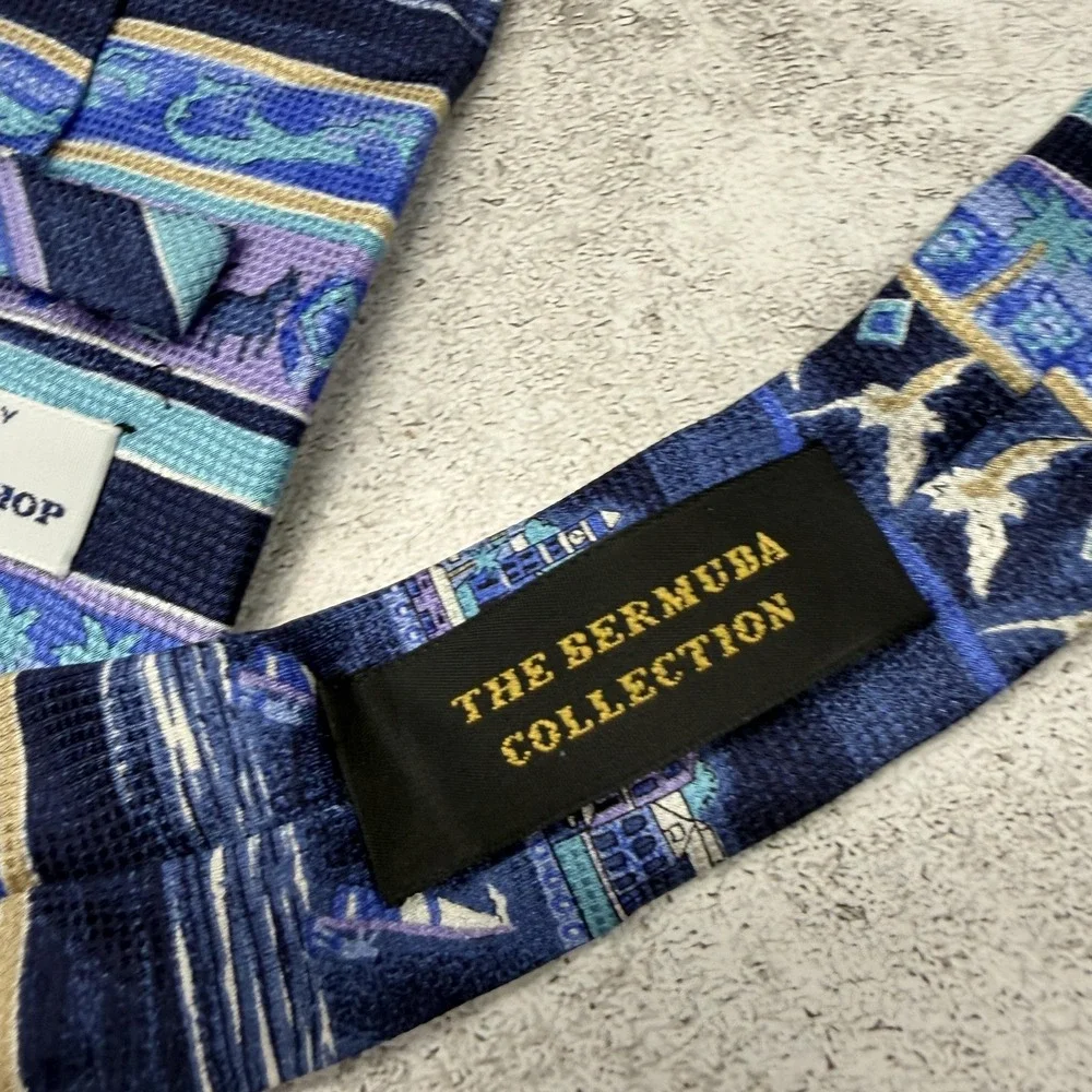 English Sports Shop 100% Silk Tie One Size Blue Striped Made‎ In Italy Necktie